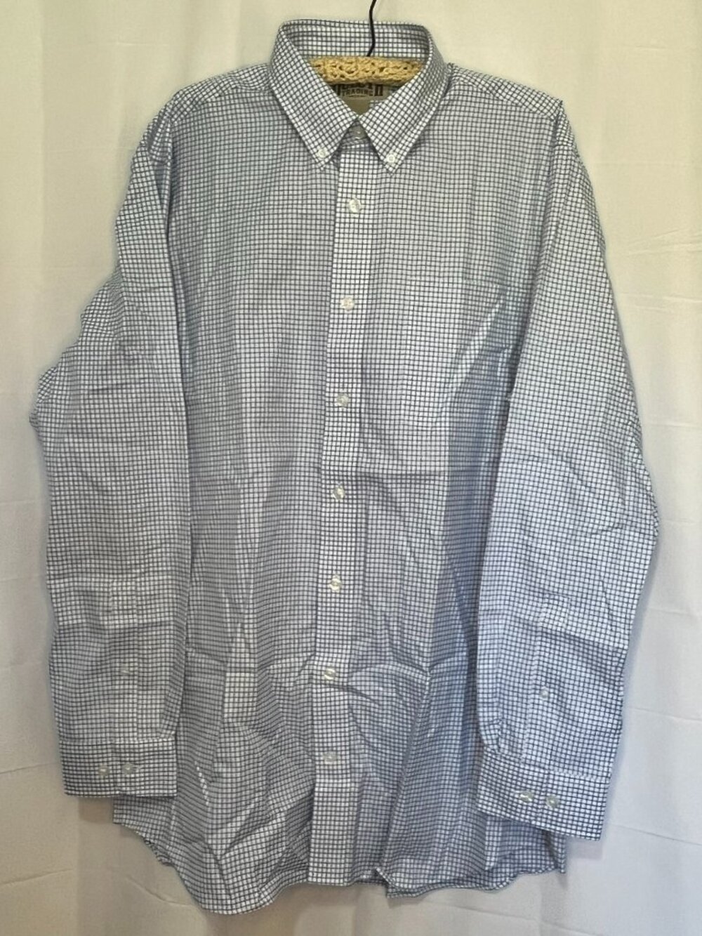 NWOT Duluth Trading Co Button Down Shirt XL Tall Light Blue White Grid Check